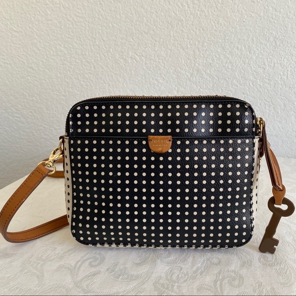 Fossil double zip polka dot crossbody bag
